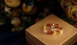 Close-Up Of Wedding Rings On Jewelry Box